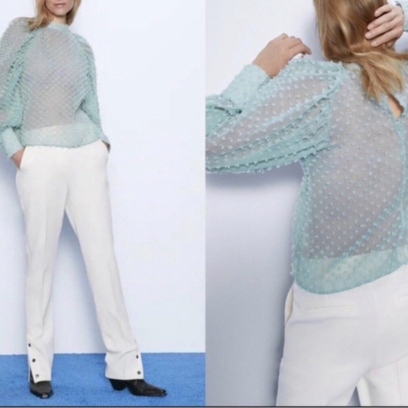 🦋 BLOGGERS FAVORITE 🦋 ZARA SEMI-SHEER TEXTURED BLOUSE SIZE M - Picture 13 of 14
